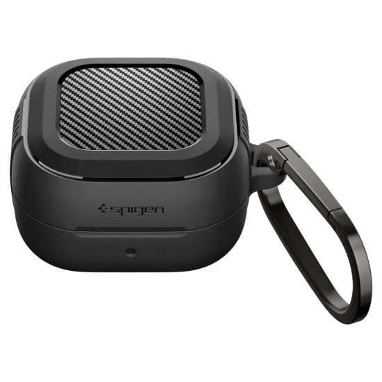 Spigen Rugged Armor Schutzhülle für Samsung Galaxy Buds 4 / 4 Pro - Flexibles TPU Case mit Karabiner - Schwarz