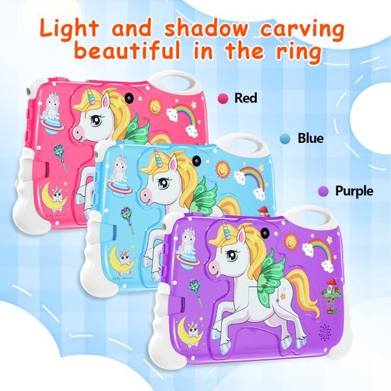 Tablet per bambini 7" HD con Android 14, protezione occhi e batteria 10000 mAh, Unicorno rosa