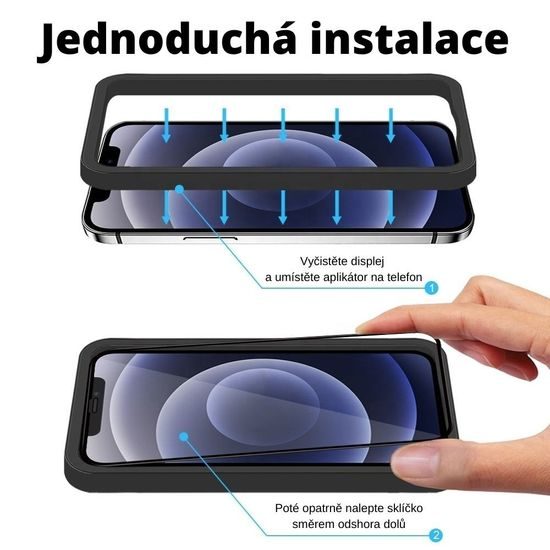 JP 3D sklo s inštalačným rámom, iPhone 13 Mini, čierne
