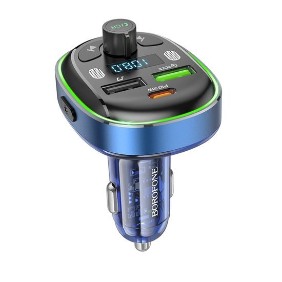 Borofone BC47 Might FM MP3 adó, Bluetooth, 2x USB + USB-C, QC 3.0 18W, PD 30W, kék színű