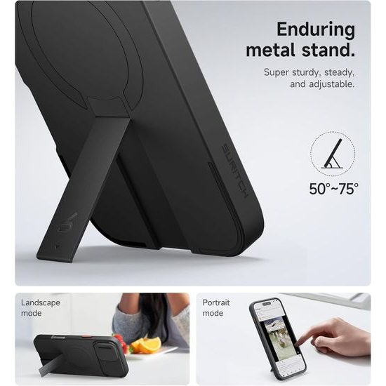 Θήκη Suritch MagSafe με Βάση Στήριξης Camprotector για iPhone 16 Plus, Μαύρη