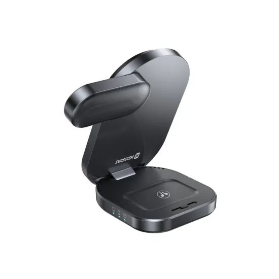 Swissten MagBase Αναδιπλούμενος ασύρματος φορτιστής 3σε1, Qi2, μαύρος
