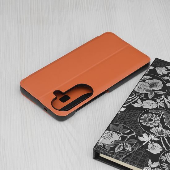 Eco Leather View Case Schutzhülle für Samsung Galaxy S26 - Flip Case mit Standfunktion - Orange