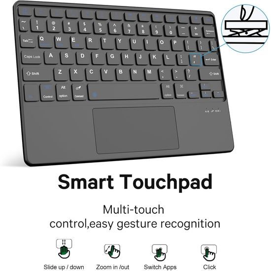 JP Μαγνητική θήκη με Bluetooth πληκτρολόγιο, touchpad, φωτισμό και βάση για stylus, Samsung Galaxy Tab A8, μαύρη