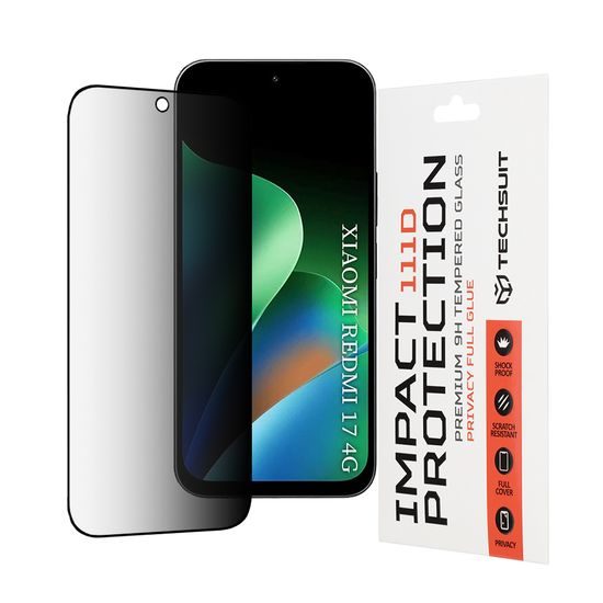 Techsuit 111D Privacy Panzerglas für Xiaomi Redmi 17 4G / 5G - Gehärtetes Displayschutzglas mit Anti-Spy Technologie - Schwarz
