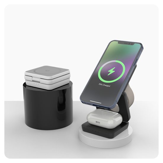 Ασύρματος Αναδιπλούμενος Φορτιστής Qi 3σε1 Plastic, PD20W, QC3.0, μαύρος