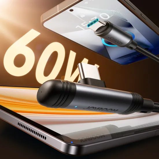Joyroom S-A56 EnjoyX Series 90° кабел USB-C - USB-C, 60W, 1,2 м, черен