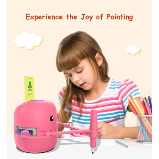 Έξυπνο διαδραστικό ρομπότ ζωγραφικής για παιδιά – εκπαιδευτικό παιχνίδι με 100 κάρτες, αυτόματη ζωγραφική και υποβοηθούμενη μάθηση, ροζ