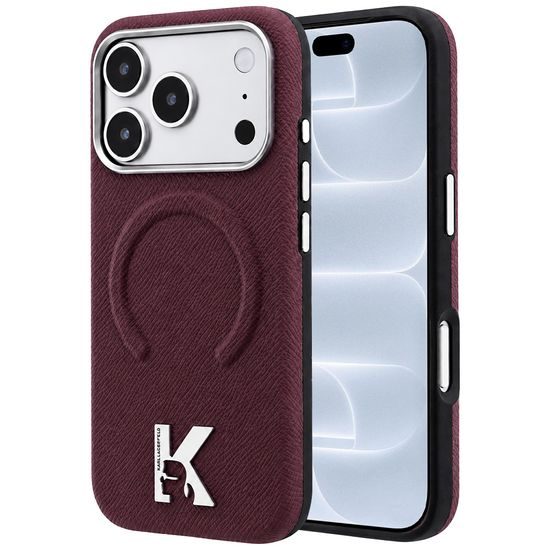 Karl Lagerfeld Grained Leather Embossed Ring MagSafe ümbris iPhone 17 Pro / 18 Pro – burgundia