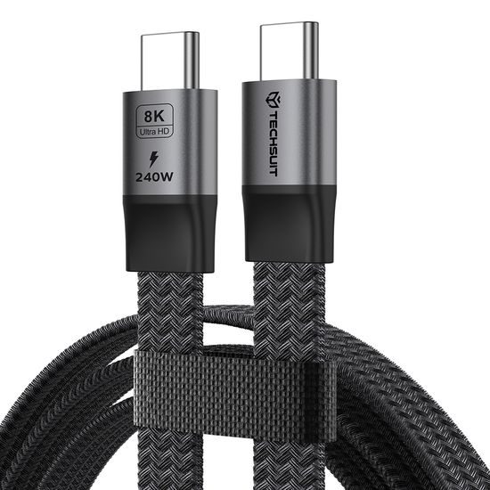 Techsuit Premium datu kabelis ElysiumSync Pro (CX1) USB-C uz USB-C, PD 240 W, 1 m – pelēks
