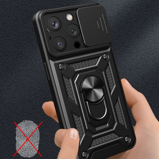 Hybrid Armor Camshield, iPhone 15 Pro, crni