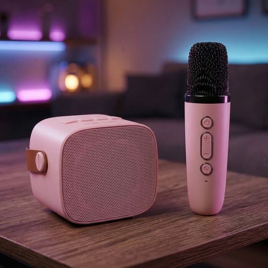 Blavec WS-07 Přenosný karaoke set se 2 mikrofony, 5 W, růžový