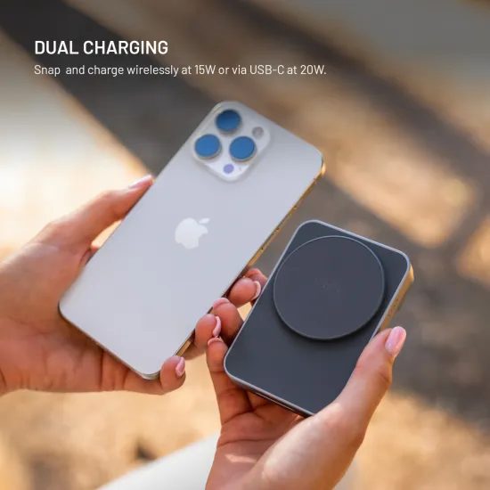 FIXED MagZen 5 Stand powerbank MagSafe támogatással, Apple Watch töltéssel és állvánnyal, 5 000 mAh, szürke