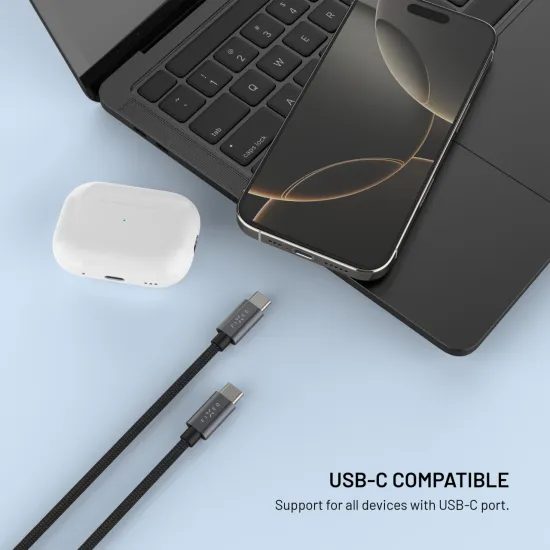 Fonott kábel FIXED Power Watch Cable USB-C - USB-C töltővel Apple / Samsung Watch-hoz, PD 60W, 1,5 m, szürke