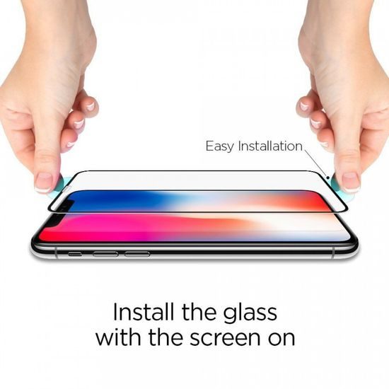 Spigen Full Cover Glass FC Folie de sticlă securizată, iPhone X / Xs / 11 Pro, neagră