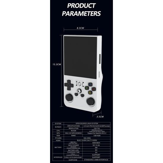 R36 Max Φορητή κονσόλα παιχνιδιών με 4,0" IPS οθόνη, μαύρη