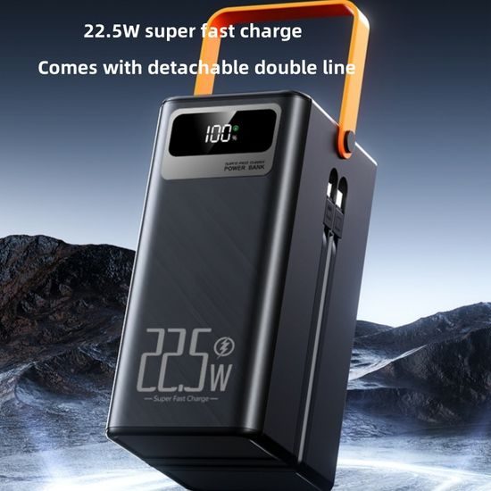 Power Bank 60.000 mAh, 22.5W PD, 4 USB + 2 καλώδια, LED φώτα, μαύρο