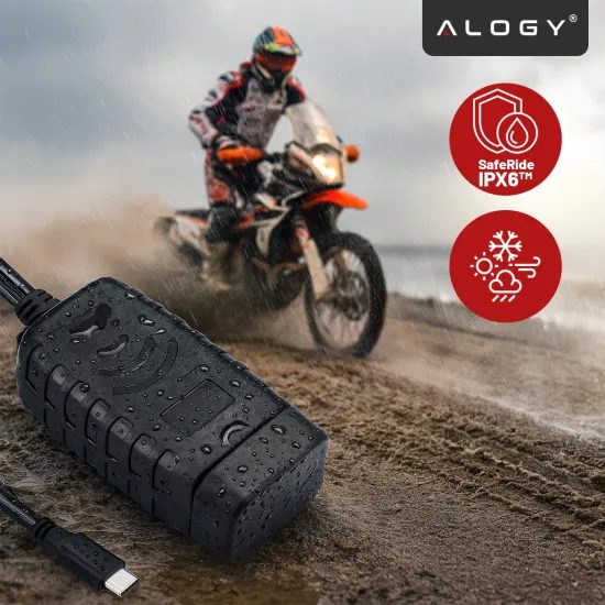 Alogy MotoCharge Pro™ 36W Motorrad Ladegerät mit Display - USB-A + USB-C - 36W PD + QC 3.0 - Schwarz