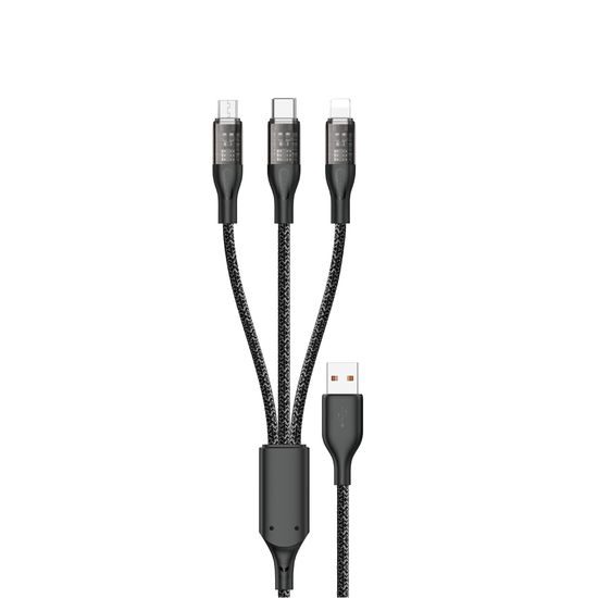 Dudao L22X gyorstöltő kábel, 120W, 1m, 3in1, USB - USB-C / Micro USB / Lightning, Ezüst