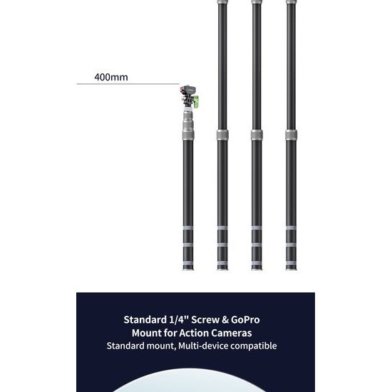 LanParte PMH-C3 supporto telescopico per fotocamere 360° e action cam per moto, 1,5 m, fissaggio a 3 punti, sistema a sgancio rapido