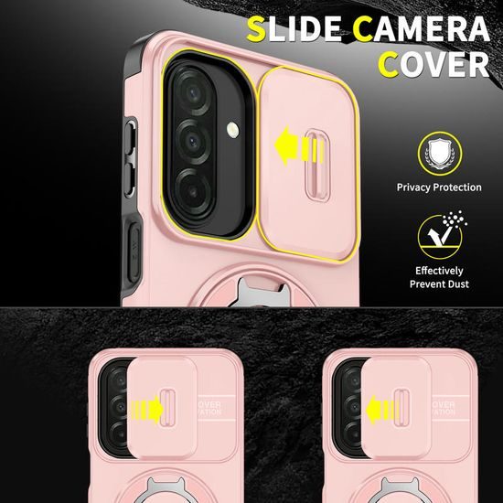 Camslide Stand Schutzhülle für Samsung Galaxy A27 - Integrierter Metallständer - Schiebbare Kameraabdeckung - Rosa
