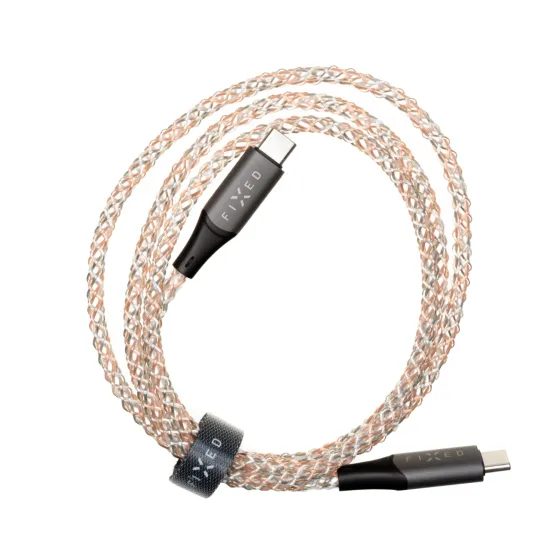 Világító töltőkábel FIXED USB-C - USB-C, PD 60W, 1,2m, szivárvány
