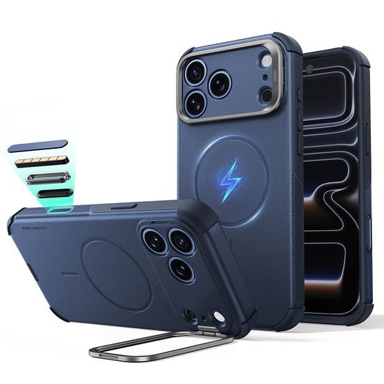 iPhone 17 Pro / 18 Pro vāciņš – ESR Cyber Armor Kickstand ar statīvu – zils