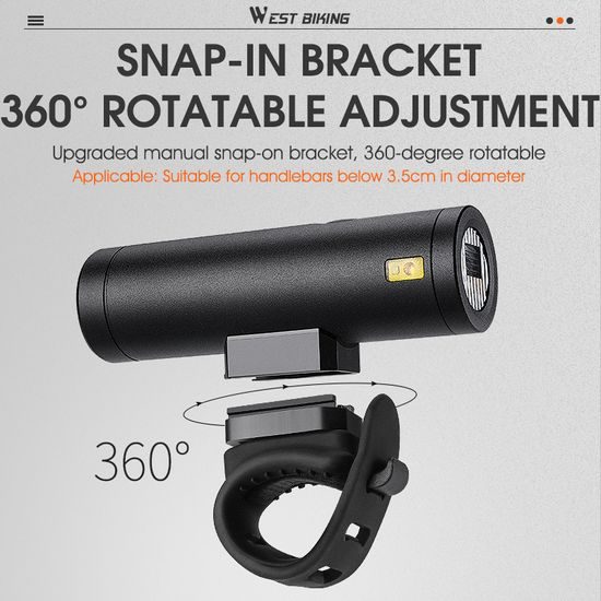 West Biking Fahrradlicht Vorne 500 Lumen - 2000 mAh Akku - IPX5 Wasserdicht - USB-C Aufladung - Schwarz