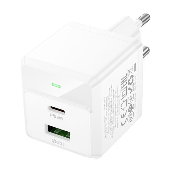 Προσαρμογέας Borofone BN19 Intenso GaN - USB + USB-C, PD, 20W, QC 3.0, 3A, λευκό