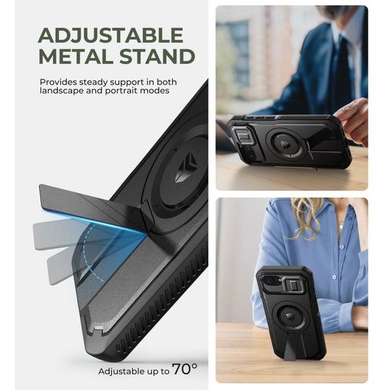 Dexnor Privacy MagSafe állvánnyal és kameravédelemmel tok iPhone 16e / 17e, fekete