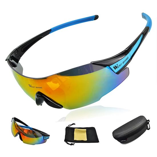 West Biking Fahrradbrille Windproof UV400 - Polarisierte Sportbrille für Radfahren MTB Outdoor - Schwarz-Blau