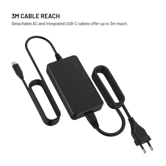FIXED GaN töltőadapter notebookhoz, USB-C, PD 3.0, 100W, fekete
