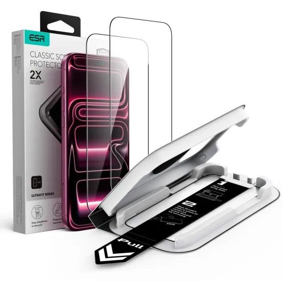 iPhone 17 Pro / 18 Pro aizsargstikls – ESR Classic UltraFit rūdītā stikla komplekts 2 gab.