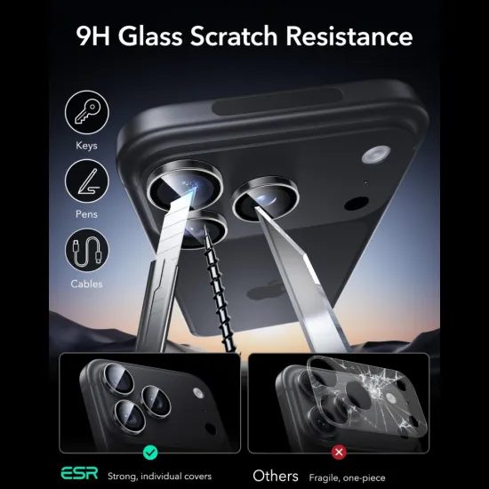 iPhone 18 Pro / 18 Pro Max kameros apsauginis stiklas – ESR Armorite grūdintas stiklas – skaidrus