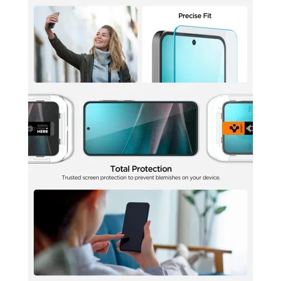 Samsung Galaxy A36 / A37 5G apsauginis stiklas – Spigen Glass.TR EZFit grūdintas stiklas su montavimo rėmeliu