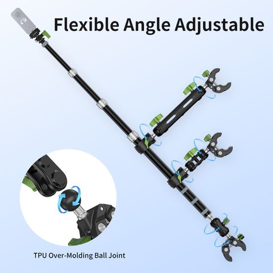 LanParte PMH-C3 supporto telescopico per fotocamere 360° e action cam per moto, 1,5 m, fissaggio a 3 punti, sistema a sgancio rapido