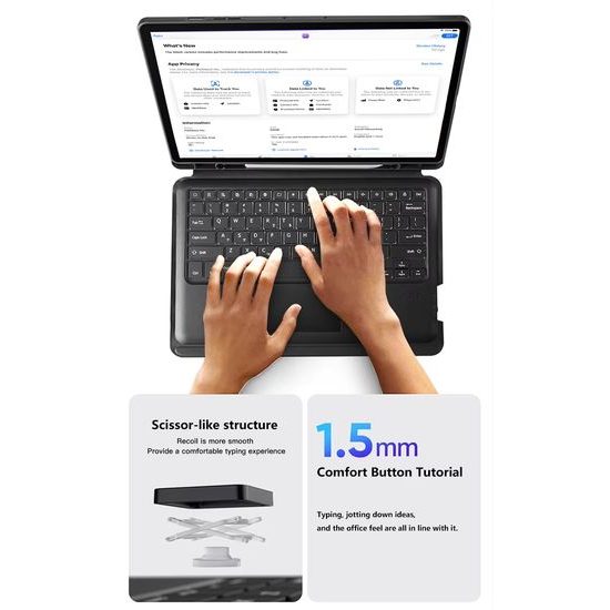 JP Μαγνητική θήκη με αποσπώμενο πληκτρολόγιο Bluetooth, touchpad, φωτισμό, περιστρεφόμενη βάση και θήκη για stylus, Samsung Galaxy Tab S7 / S8 / S9 / S9 FE / S10 FE / S10 Lite / S11, μαύρη