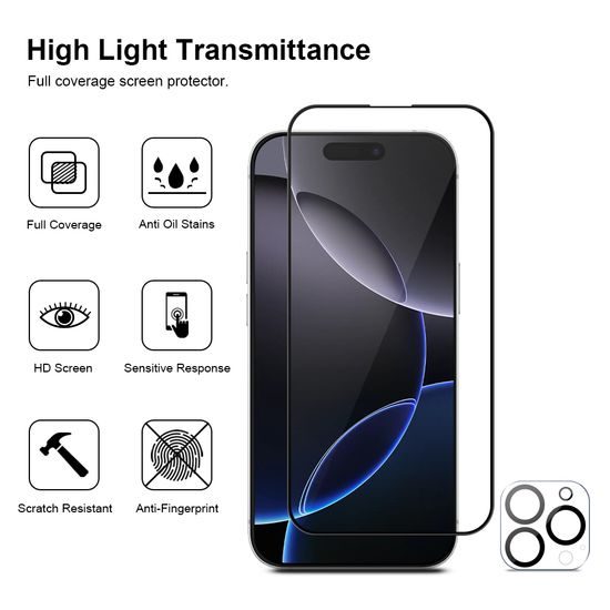 JP Full Pack Szkła Hartowane, 2x 3D szkło z aplikatorem + 2x szkło na obiektyw, iPhone 16 Pro Max