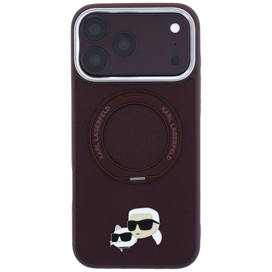 Karl Lagerfeld Leather Ring Stand 360 KC Pin MagSafe ümbris iPhone 17 Pro Max / 18 Pro Max – burgundia