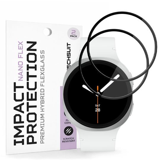 Techsuit Nano Flex Schutzfolie für Samsung Galaxy Watch8 44mm - PMMA Displayschutz - 2 Stück - Schwarz