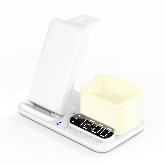 DeskCharge Station Pro Πολυλειτουργικός σταθμός ασύρματης φόρτισης 5 σε 1 με ρολόι και οργανωτή, λευκό