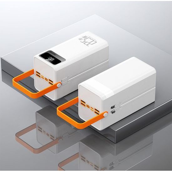 Power Bank 60.000 mAh, 22.5W PD, 4 USB + 2 καλώδια, LED φώτα, λευκό