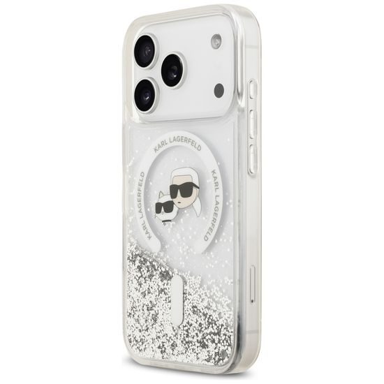 Karl Lagerfeld Liquid Glitter KC Heads MagSafe ümbris iPhone 17 Pro / 18 Pro – läbipaistev