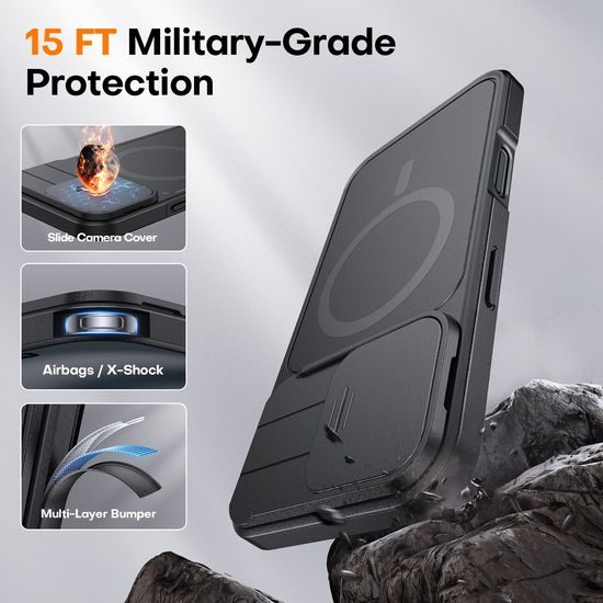 JP CamProtection MagSafe etui z 4,5M SGS certifikatom, iPhone 16, črn