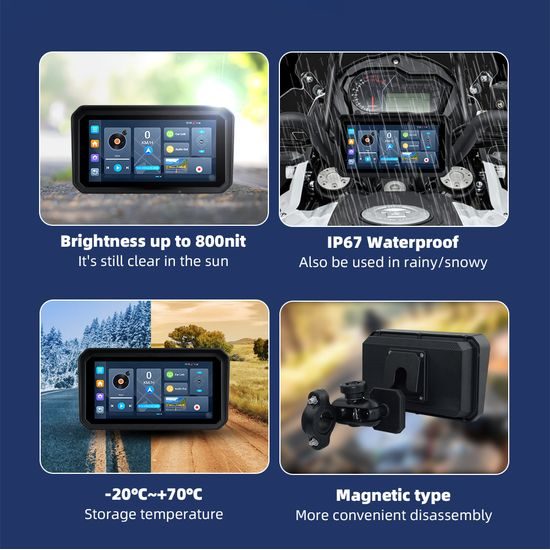 6" Motocyklový displej s Android 14, CarPlay a Android Auto, DVR kamerami a TPMS