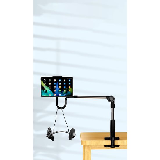 JP uniwersalny uchwyt na tablet i telefon na biurko z obrotowym i regulowanym ramieniem TH02, czarny