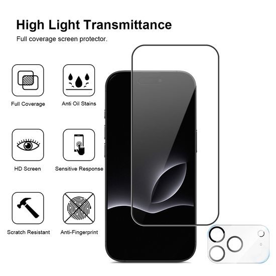 JP Full Pack Σκληρυμένων Γυαλιών, 2x 3D γυαλί με εφαρμοστή + 2x γυαλί για φακό, iPhone 17 Pro