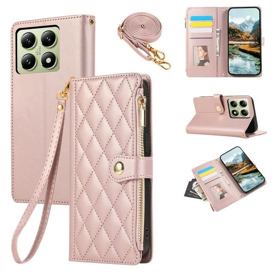 Xiaomi 14T vāciņš – Glamour maku vāciņš ar siksniņu – rozā