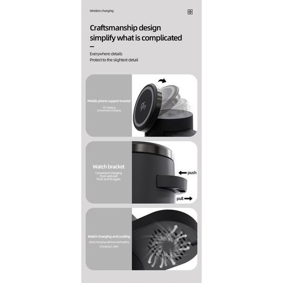 4σε1 Έξυπνος Ασύρματος Φορτιστής με LED Φωτισμό, Qi, Μαύρο