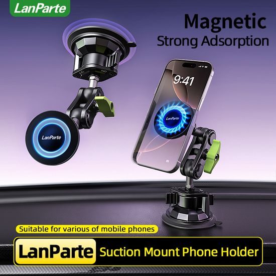 LanParte RBA-M01 Magnetische Telefoonhouder voor Auto - met Vacuüm Zuignap - 360° Verstelbaar - MagSafe geschikt